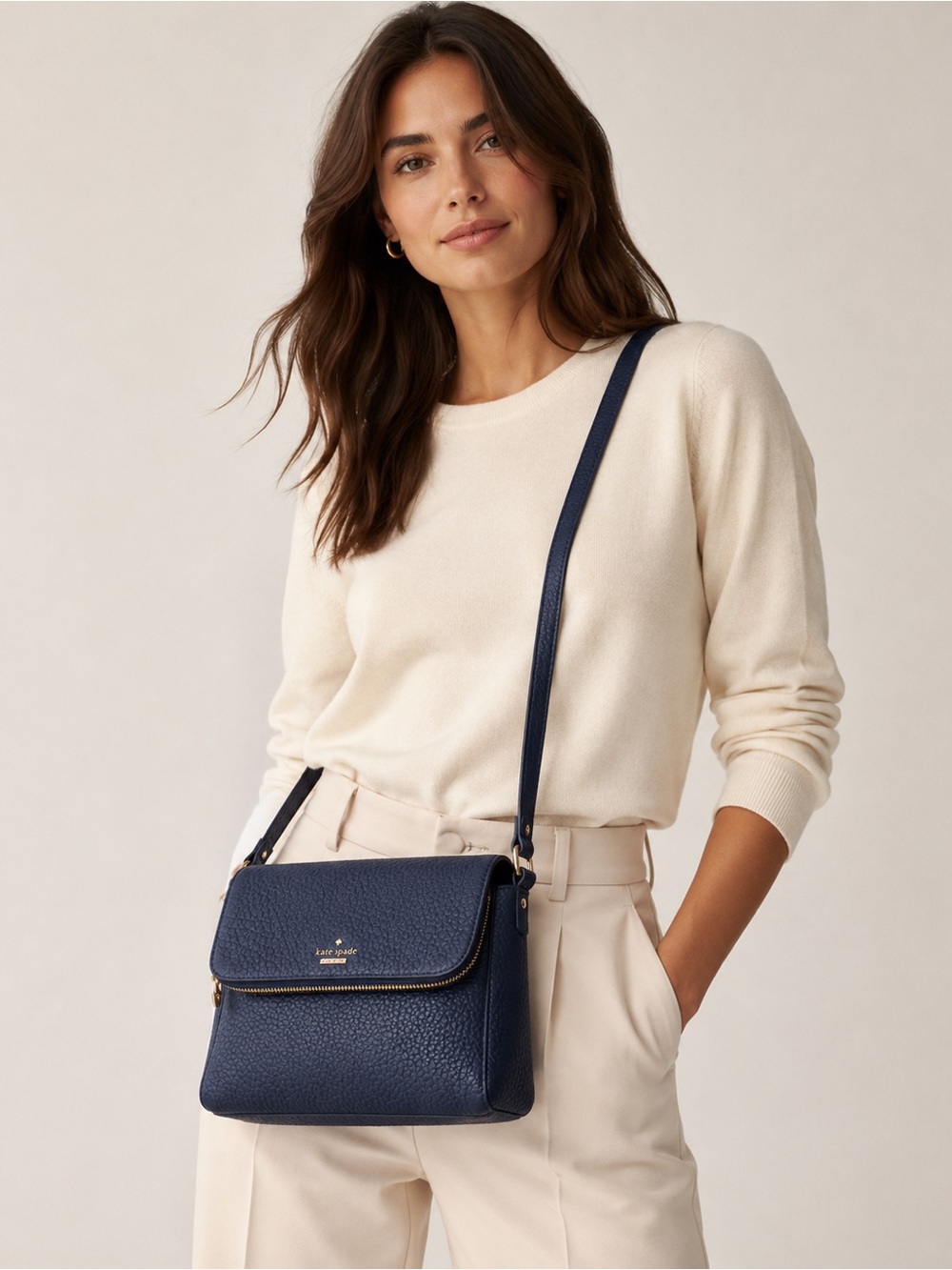 Kate Spade New York Navy Pebbled Leather Crossbody Bag Gold Hardware